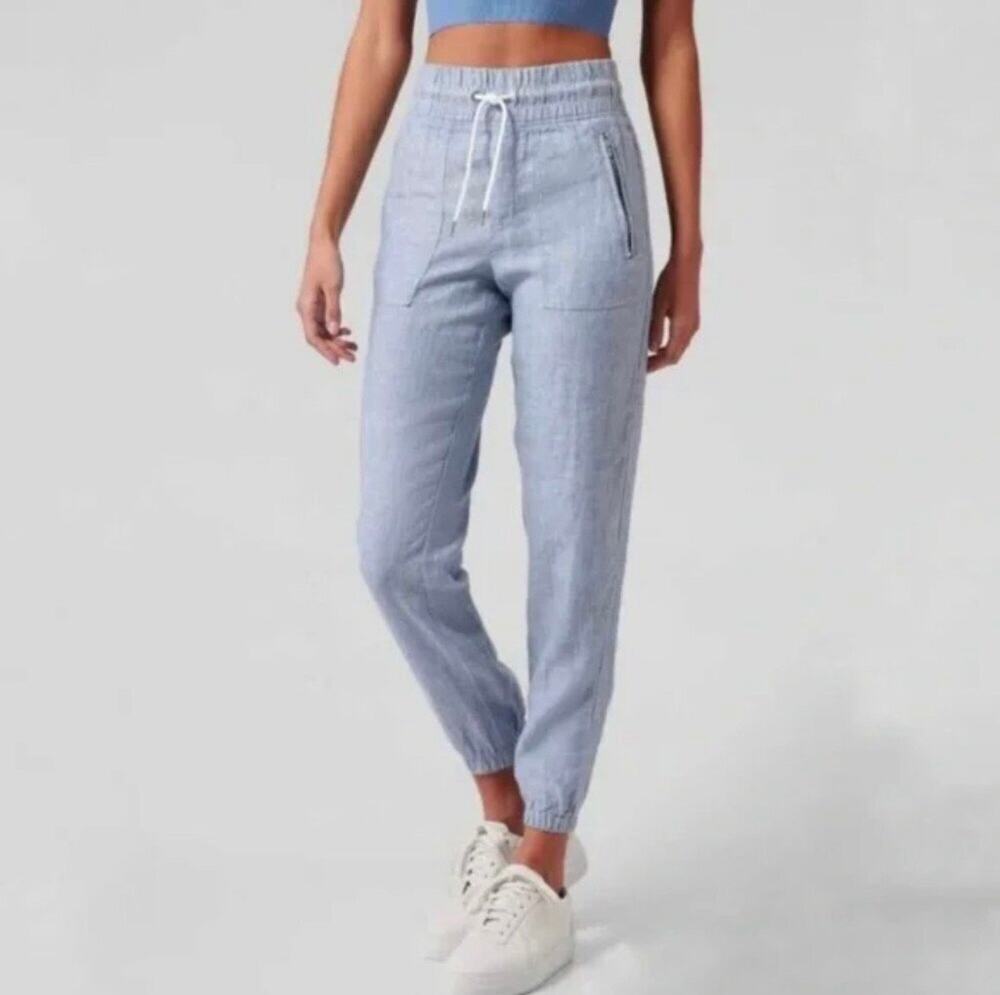 Athleta Cabo Linen Joggers in Chambray Blue Size 4